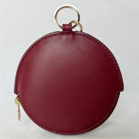 Authentic Tory Burch NWOT Leather Maroon Martini Glass Key Coin Pouch Bag Charm - Picture 2 of 7